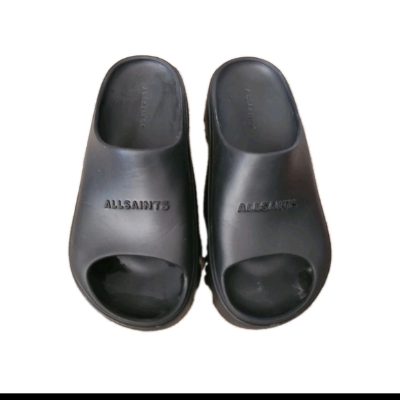 All Saints Women's Black Eclipse Flatform Logo Trendy Casual Rubber Slides 6 - Picture 3 of 14